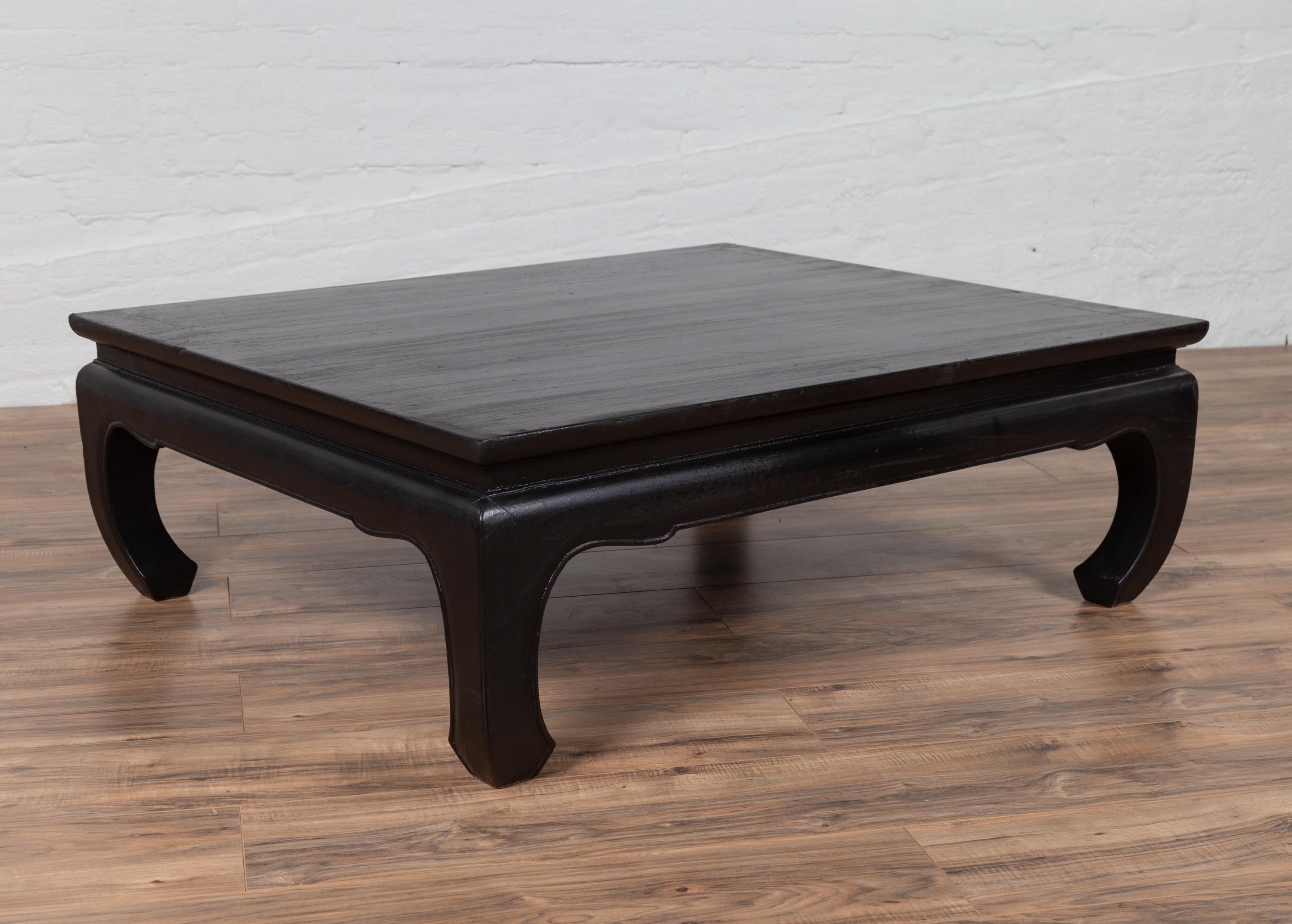Thai Teak Vintage Coffee Table with Black Lacquer and Chow Legs and Horsehoof 4