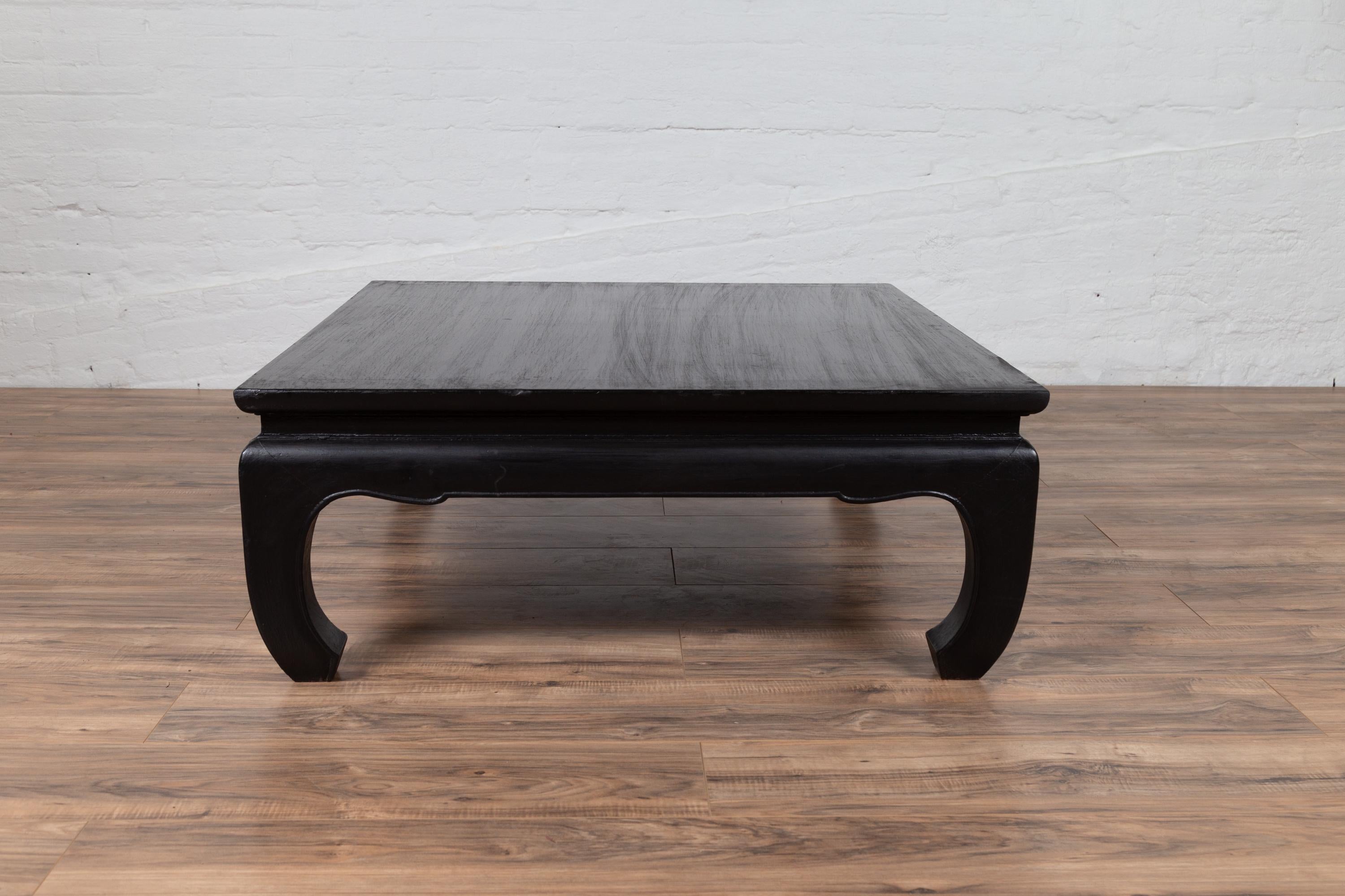Thai Teak Vintage Coffee Table with Black Lacquer and Chow Legs and Horsehoof 5