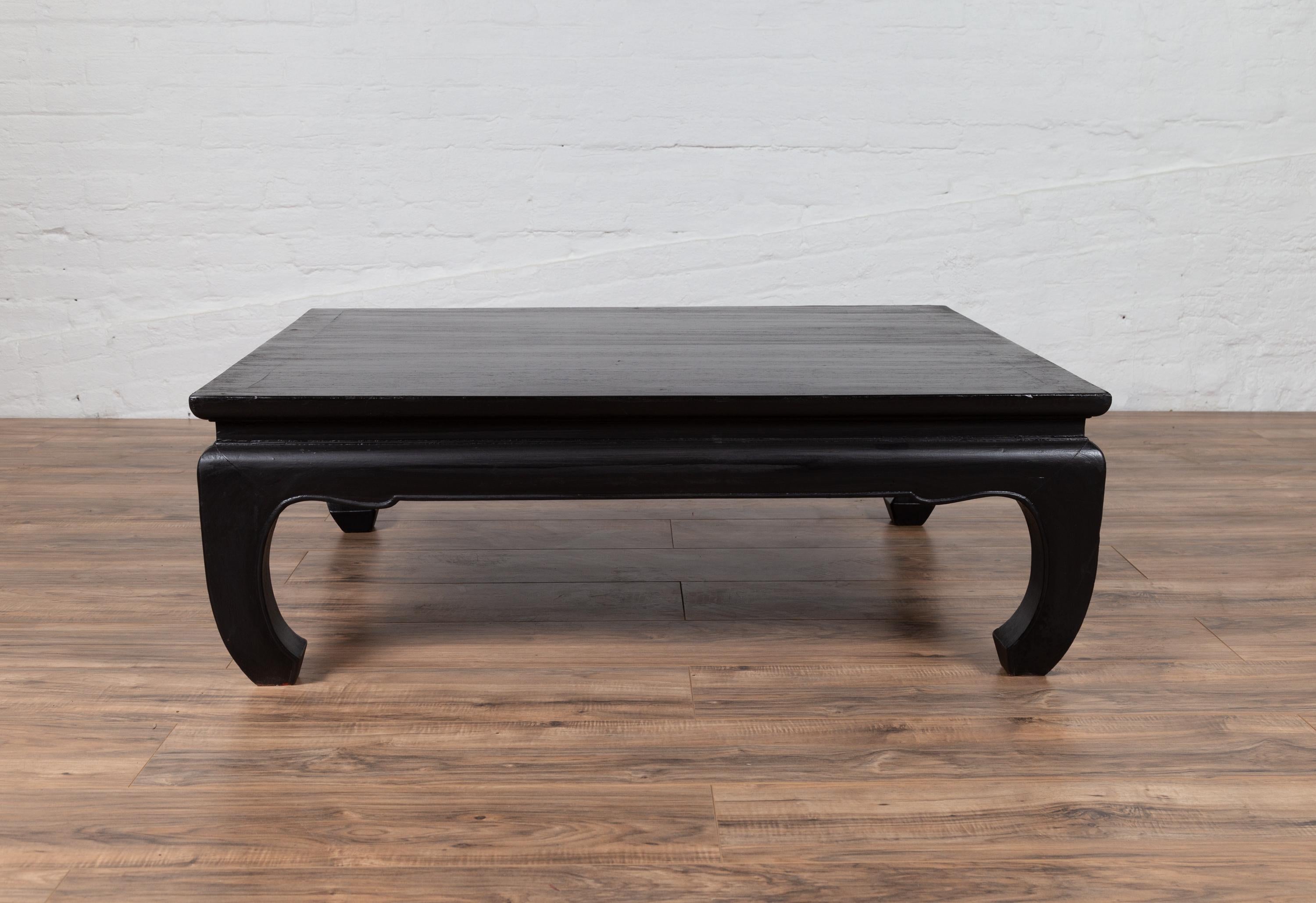 Thai Teak Vintage Coffee Table with Black Lacquer and Chow Legs and Horsehoof 6