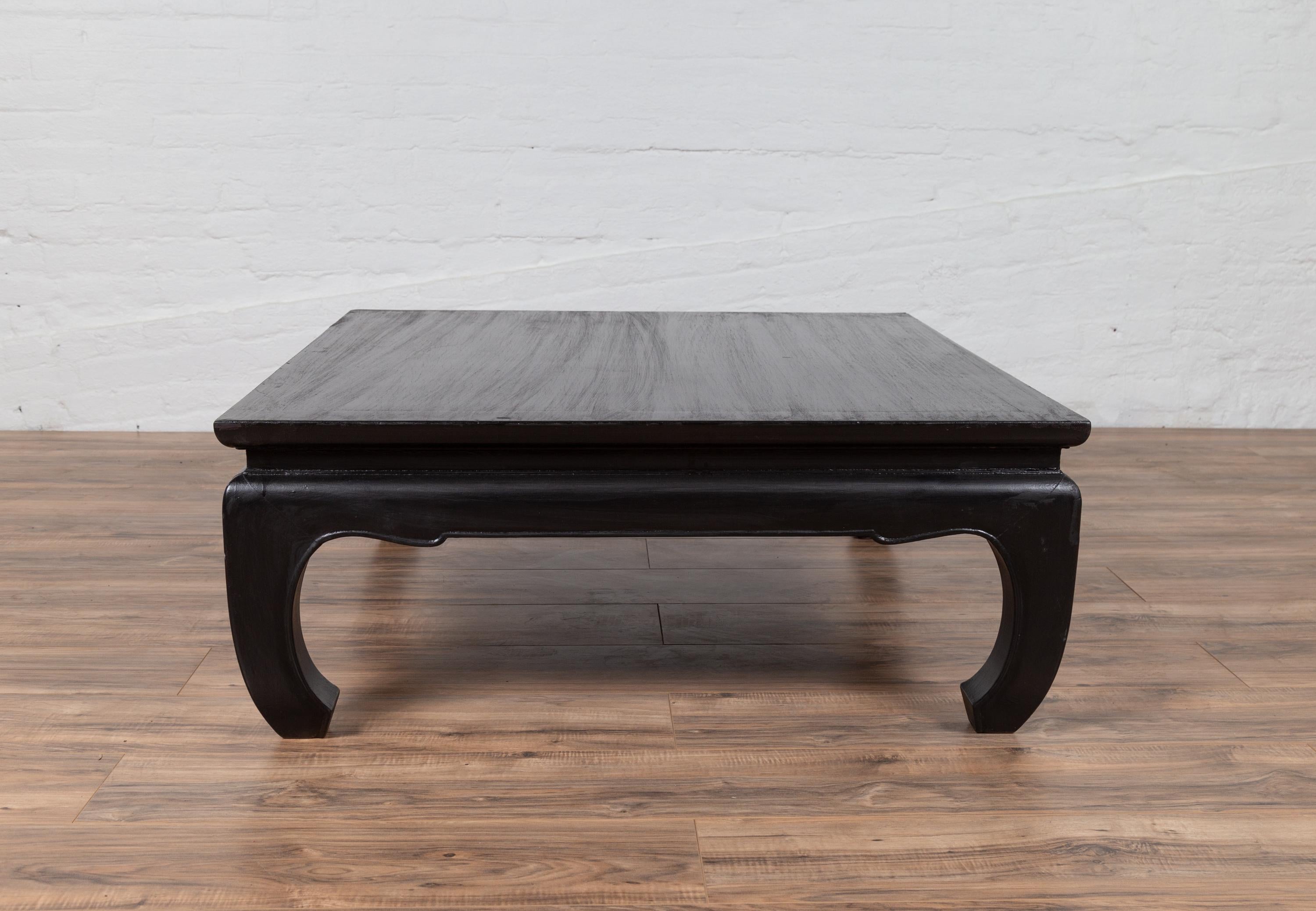 Thai Teak Vintage Coffee Table with Black Lacquer and Chow Legs and Horsehoof 7