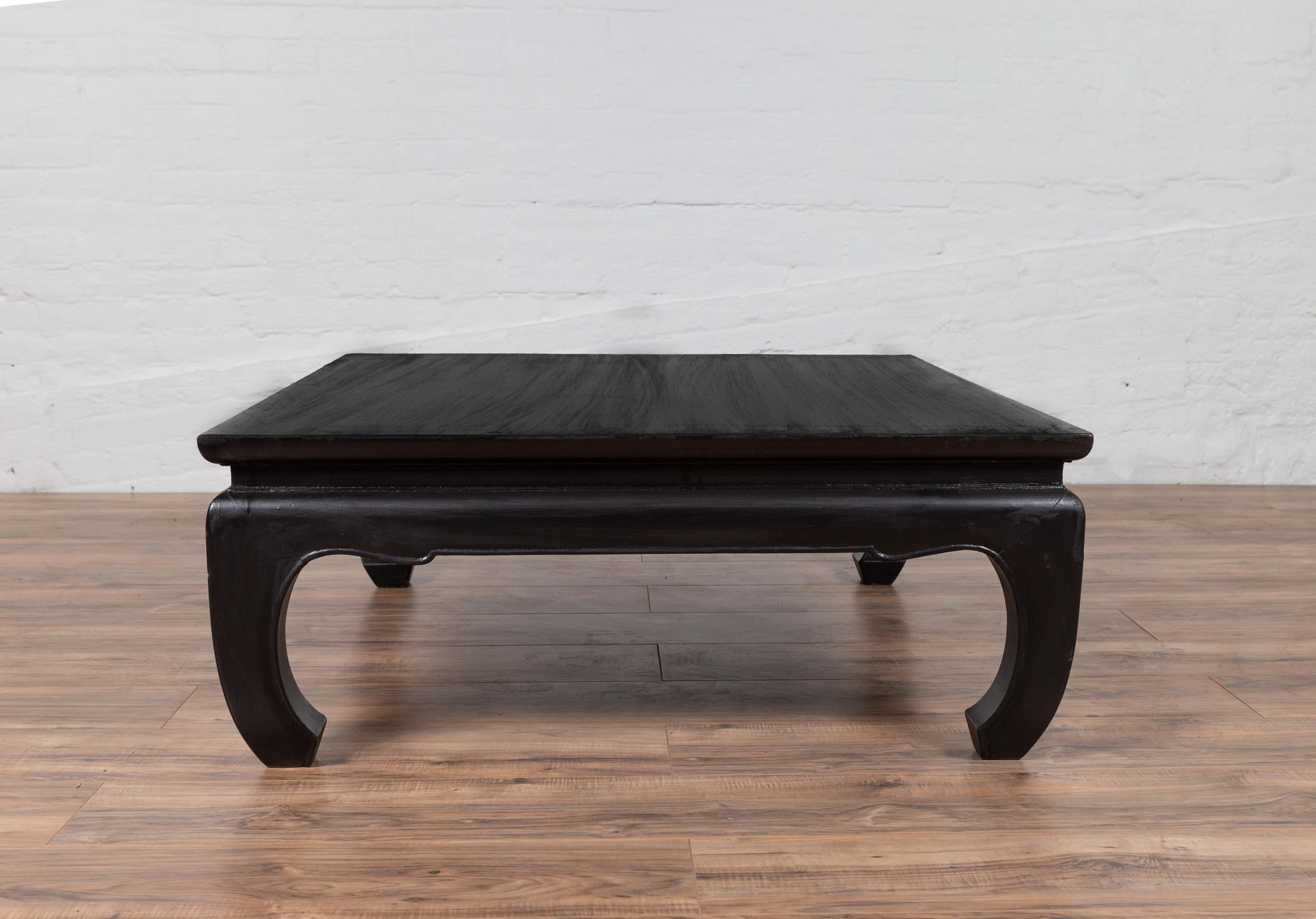 Thai Teak Vintage Coffee Table with Black Lacquer and Chow Legs and Horsehoof 8