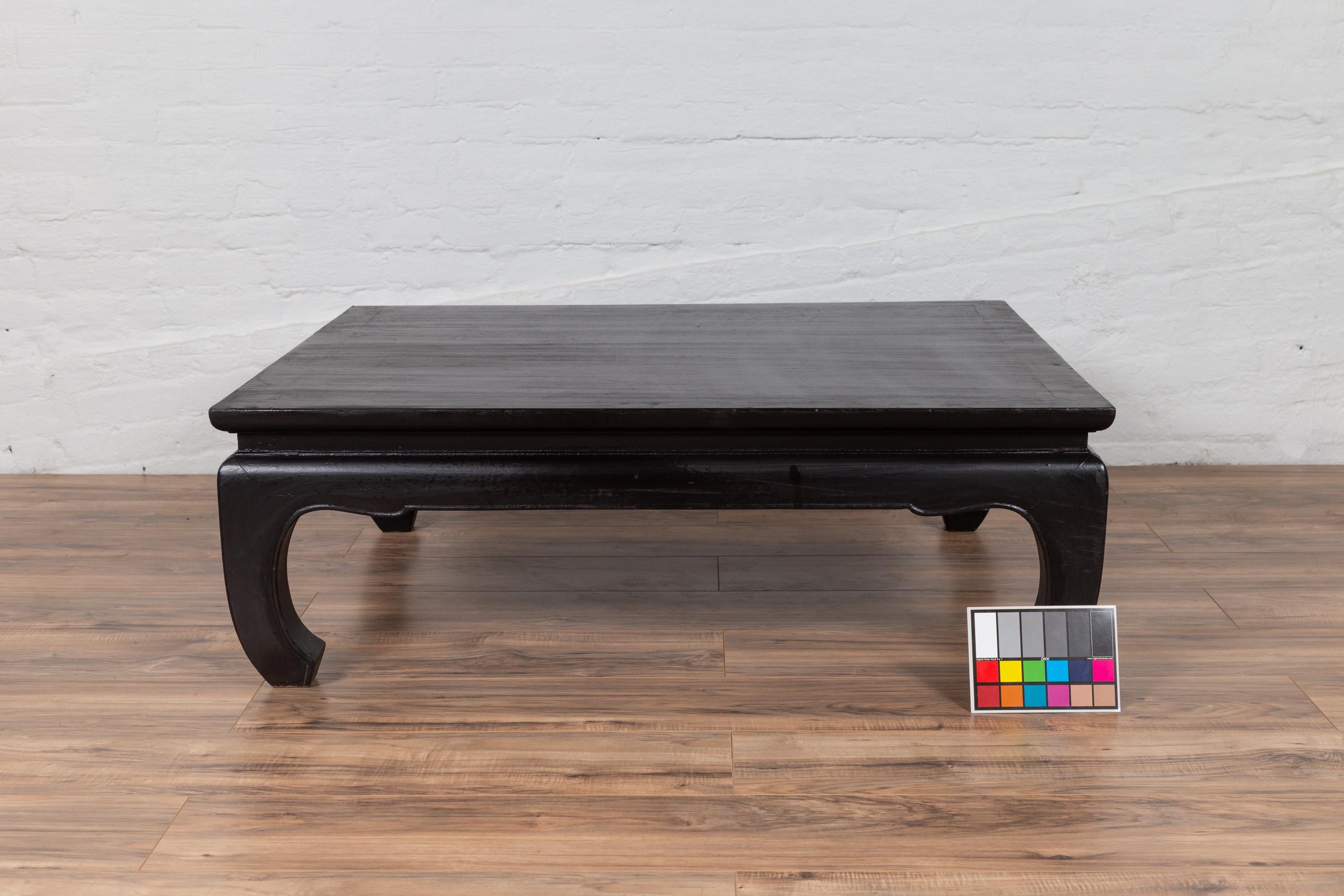Thai Teak Vintage Coffee Table with Black Lacquer and Chow Legs and Horsehoof 9