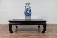 Thai Teak Vintage Coffee Table with Black Lacquer and Chow Legs and Horsehoof