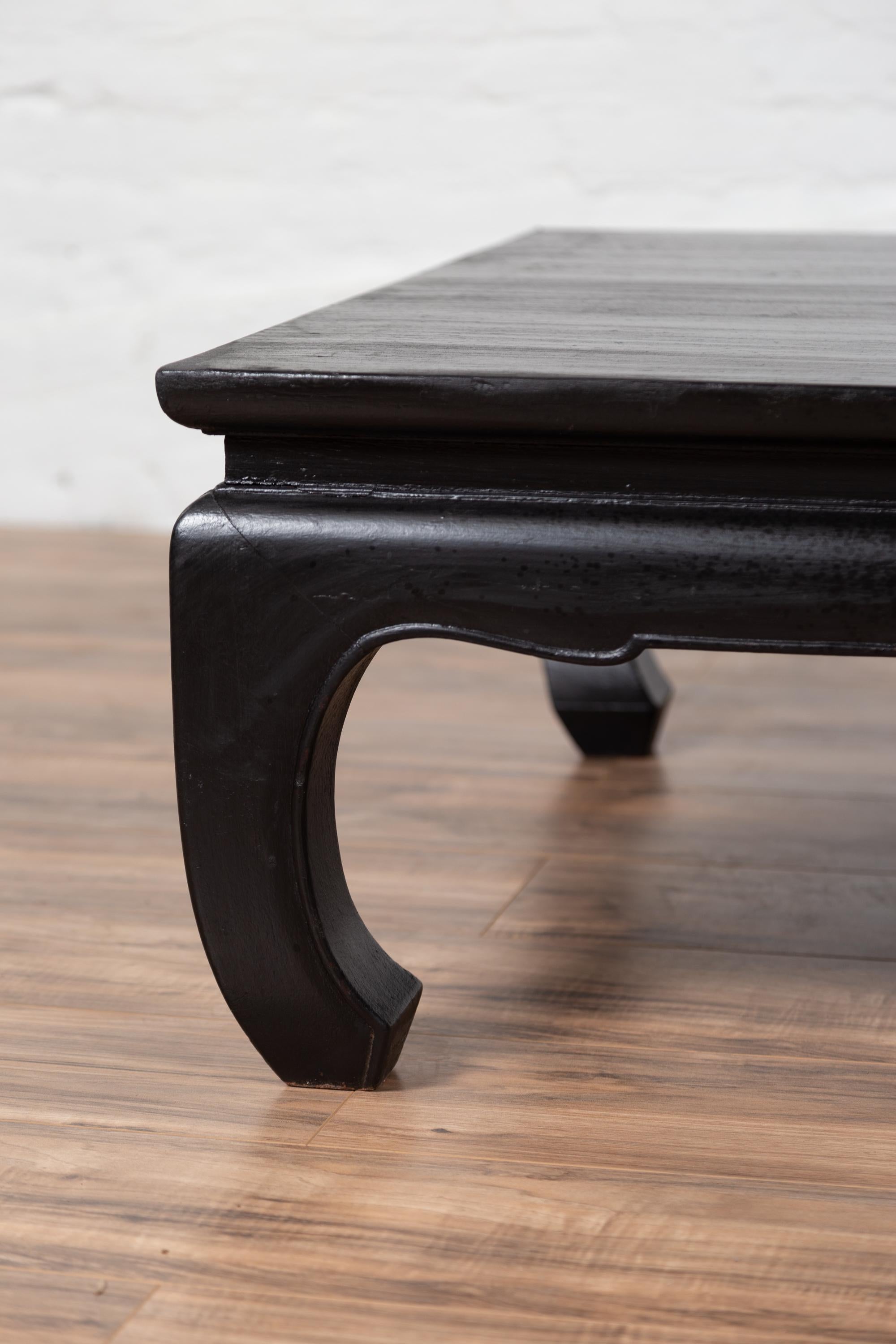 20th Century Thai Teak Vintage Coffee Table with Black Lacquer and Chow Legs and Horsehoof