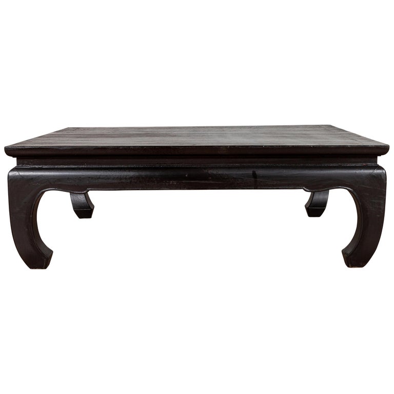 Thai Teak Vintage Coffee Table with Black Lacquer and Chow Legs and Horsehoof at 1stDibs