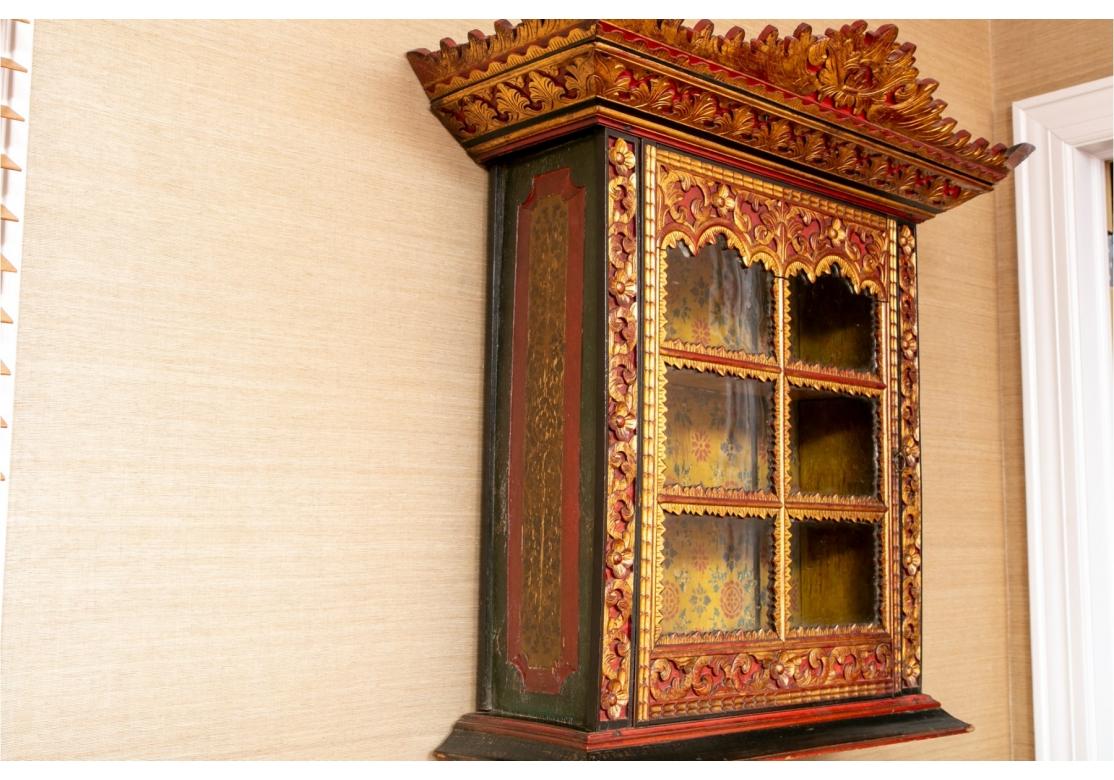 Anglo Raj Thai Temple Form Wall Curio Cabinet