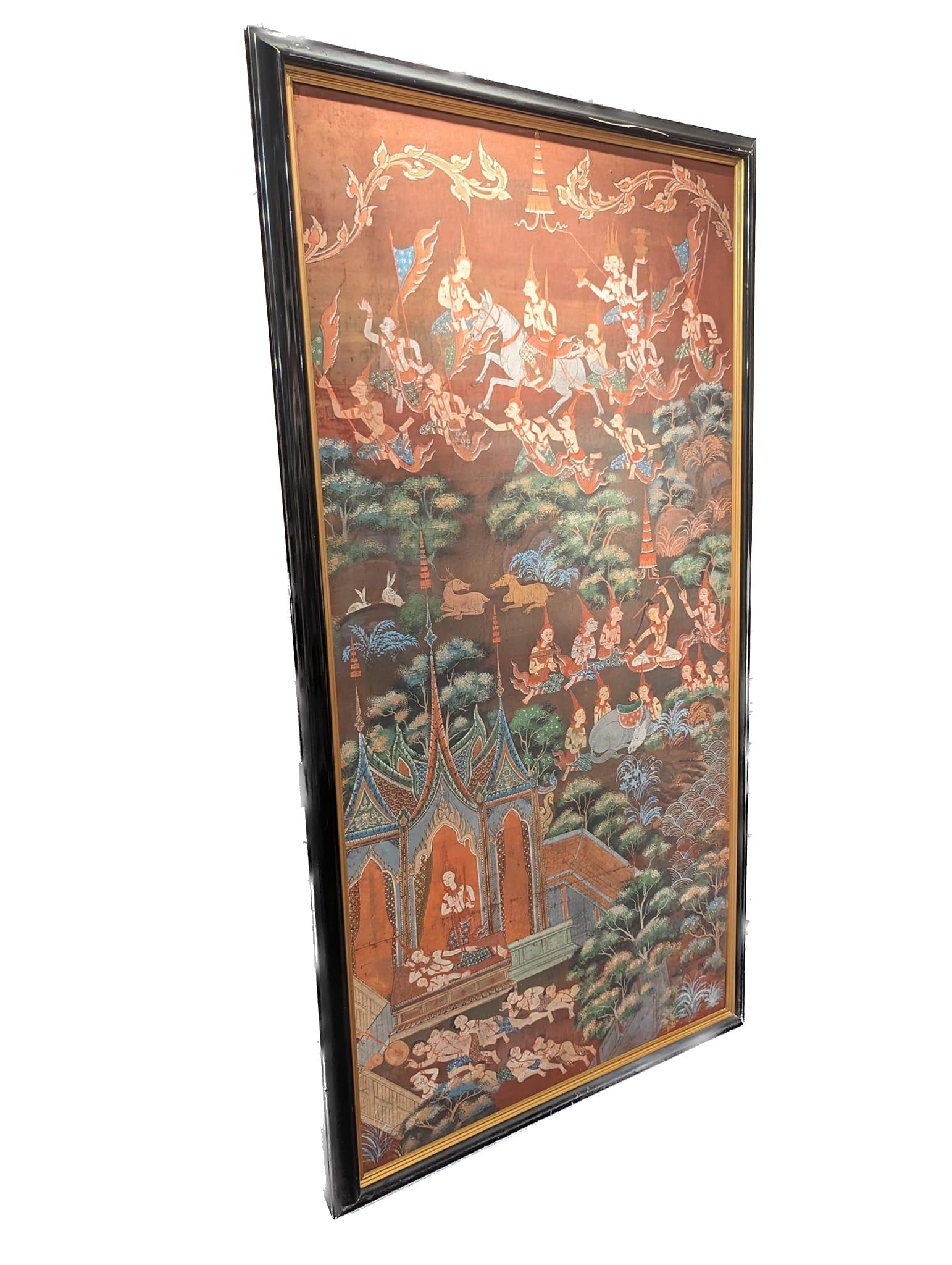 Thai Temple Scroll Painting In Fair Condition For Sale In Miami, FL