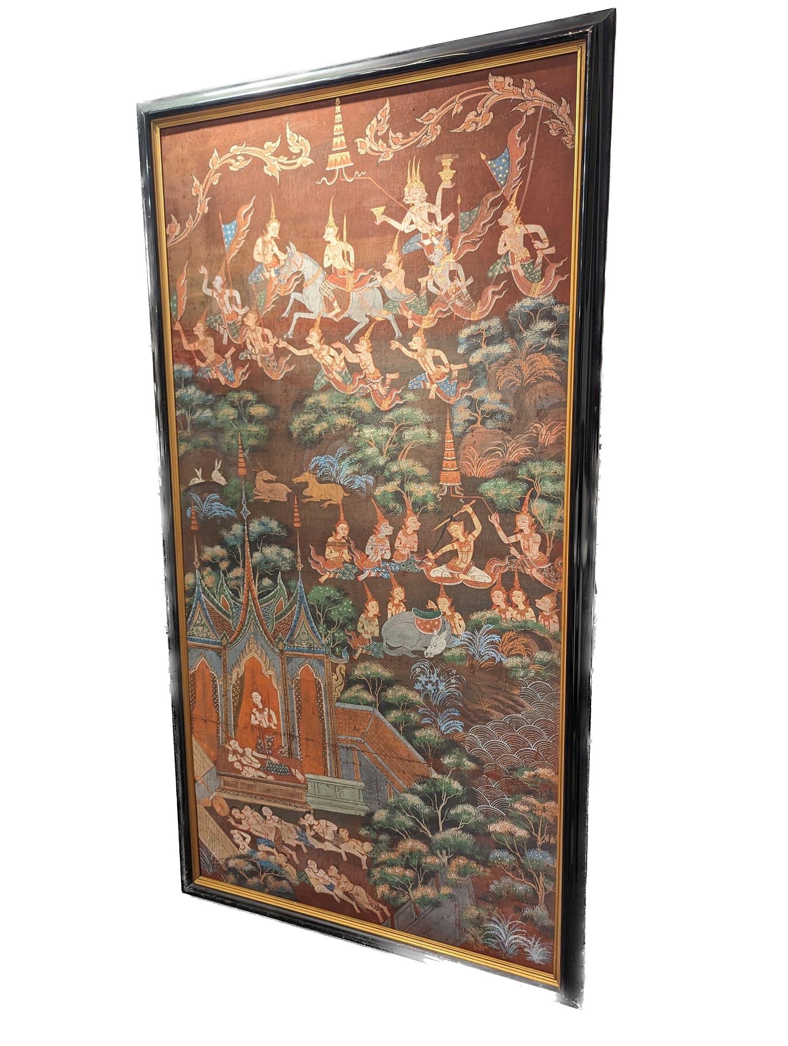 19th Century Thai Temple Scroll Painting For Sale