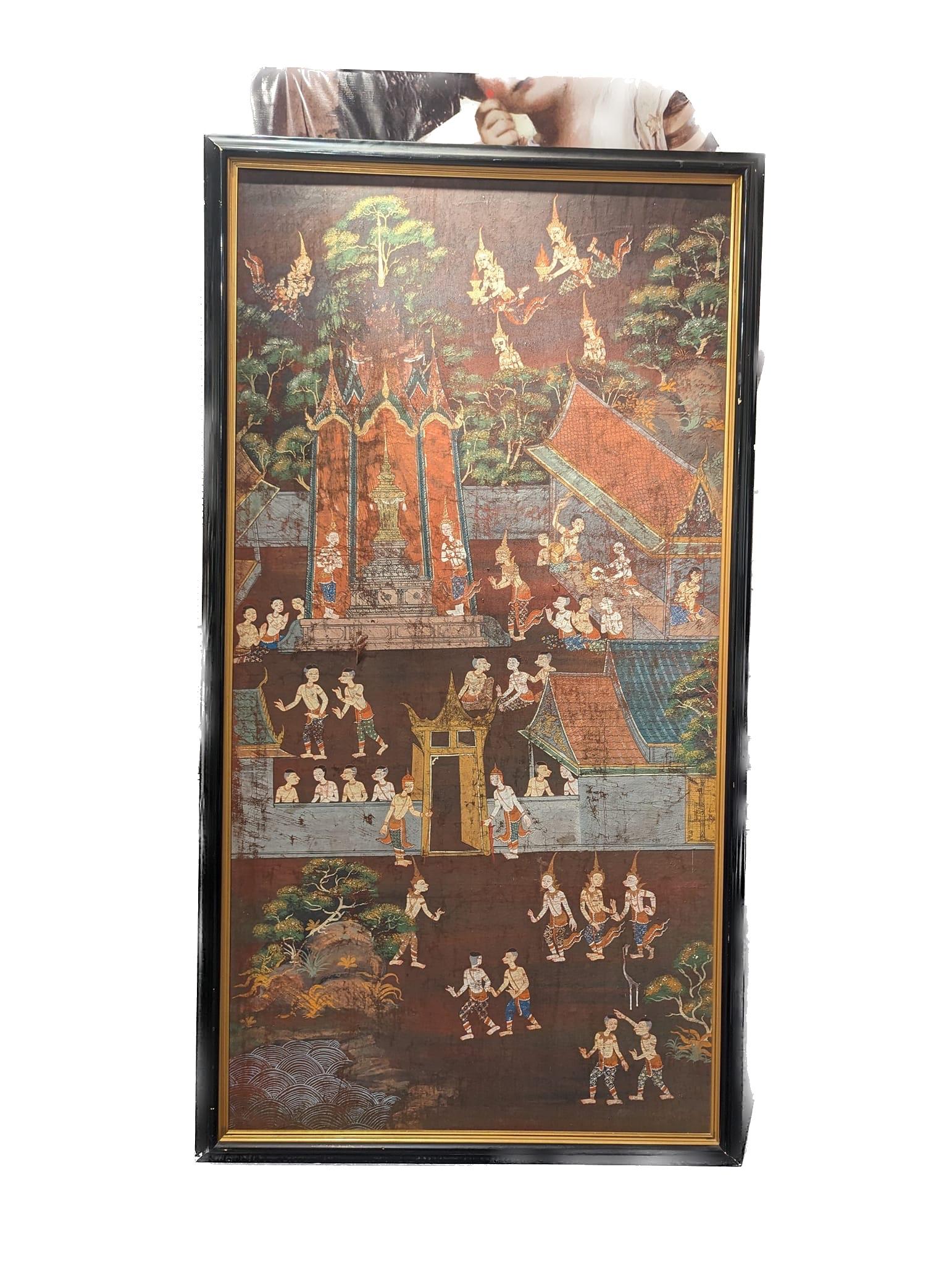 Thai Temple Scroll Painting For Sale 1