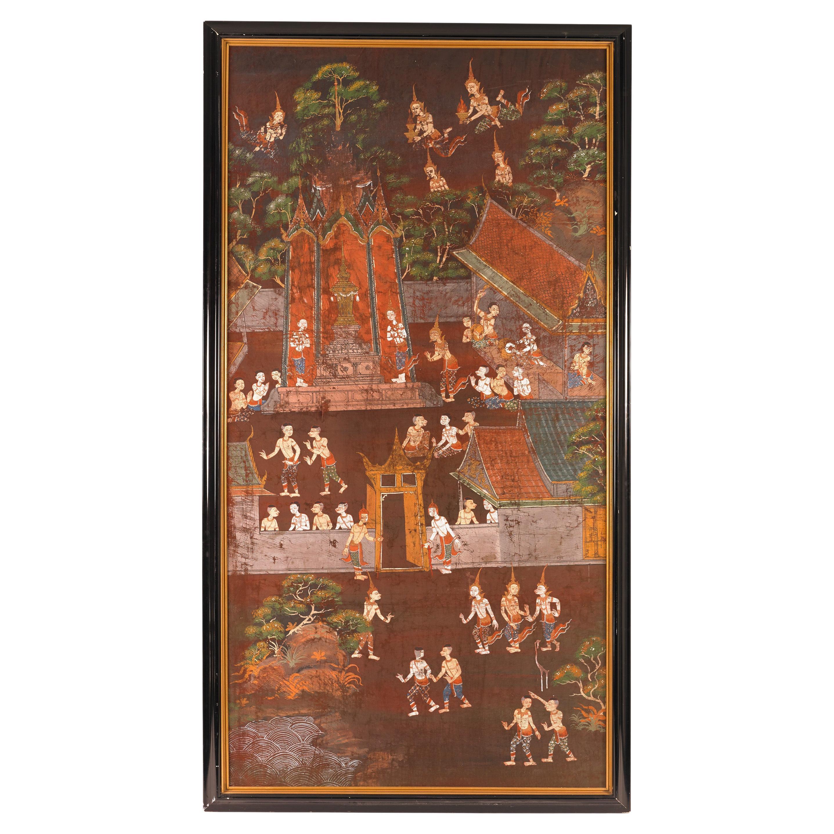 Thai Temple Scroll Painting For Sale