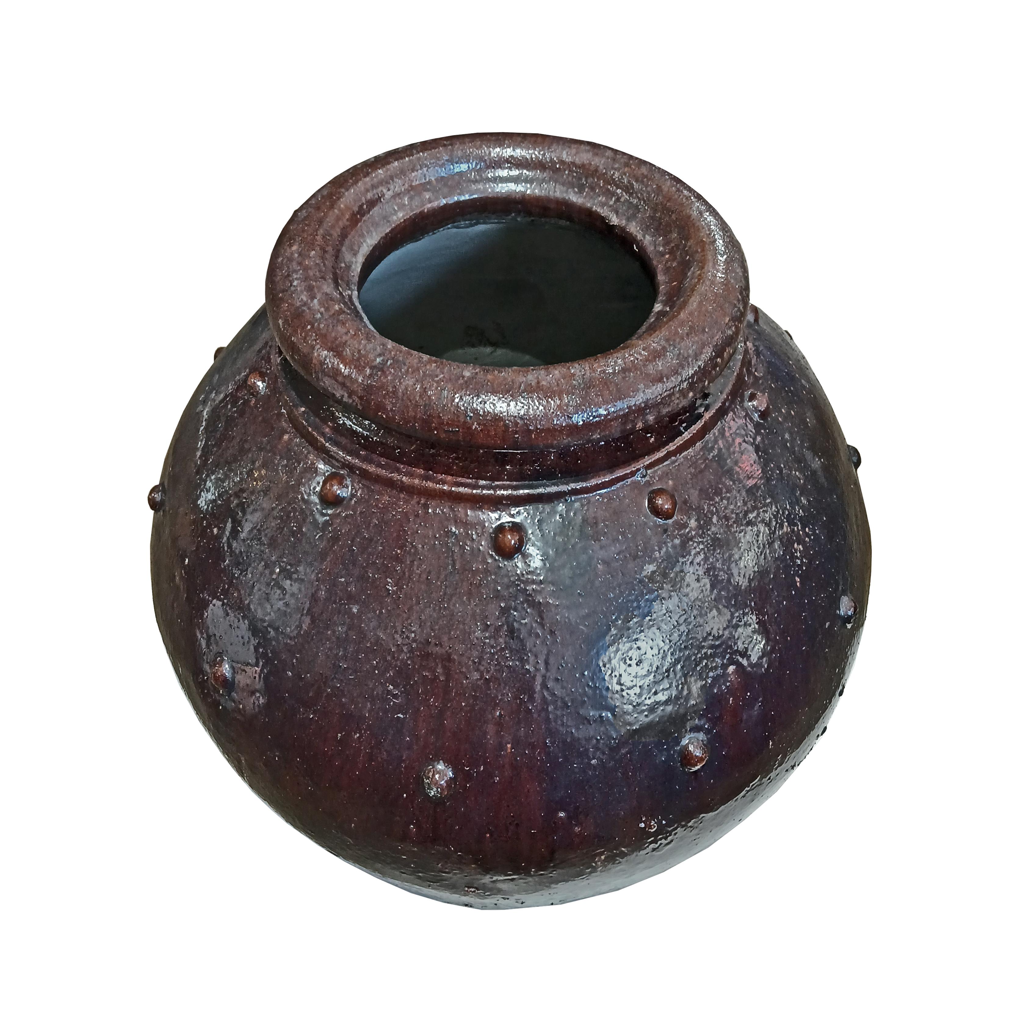 Thailändischer Terrakotta-Pflanztopf / Übertopf mit burgunderroter Glasur, Anfang 20. im Angebot 2