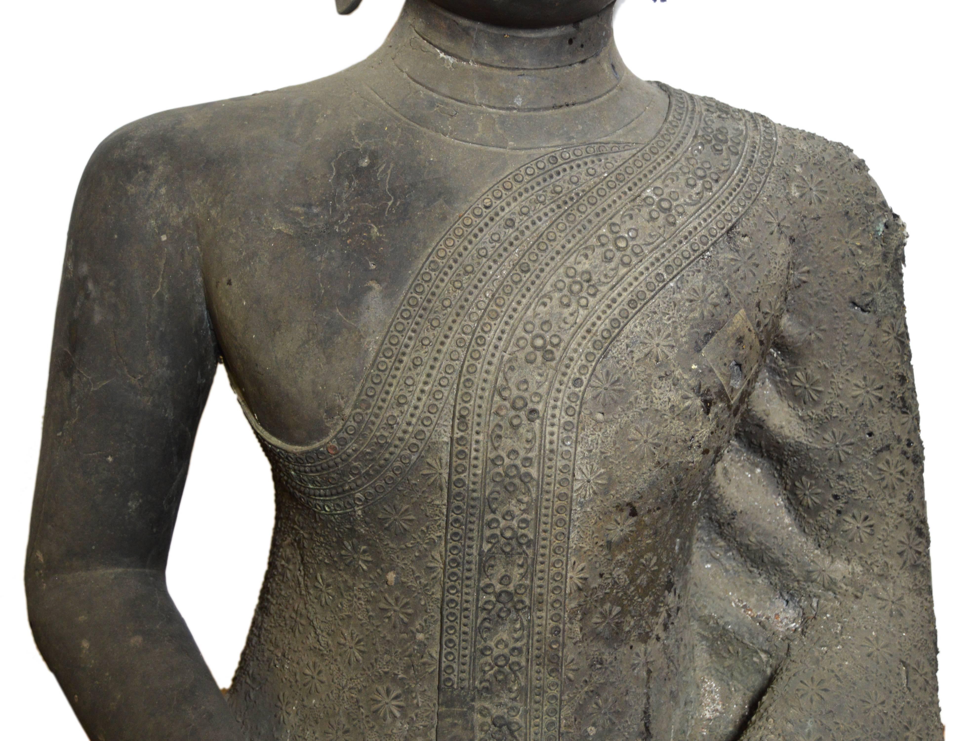 Patinated Thai Turn of the Century Bronze Seated Buddha Sculpture with Dark Patina
