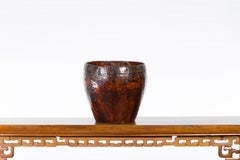 Thai Vintage Brown and Black Papier Mâché Basket with Floral Friezes