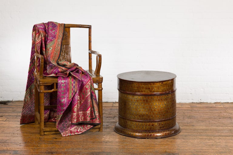 Thai Vintage Negora Lacquer Circular Storage Bin with Snake Skin ...