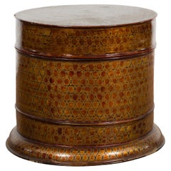 Thai Used Negora Lacquer Circular Storage Bin with Snake Skin Patterns