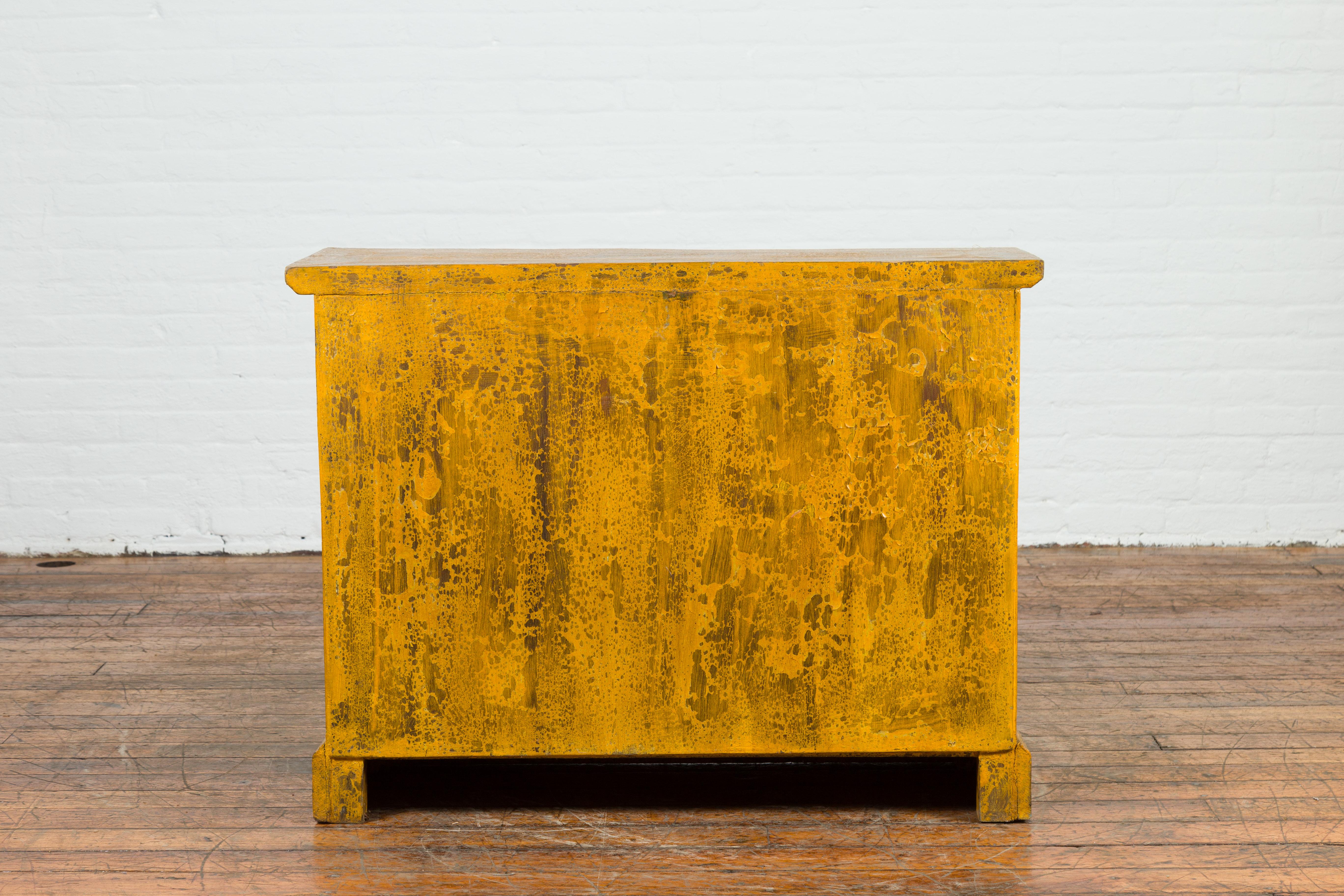 Mustard Glazed Vintage Thai Side Chest with Three Drawers For Sale 3