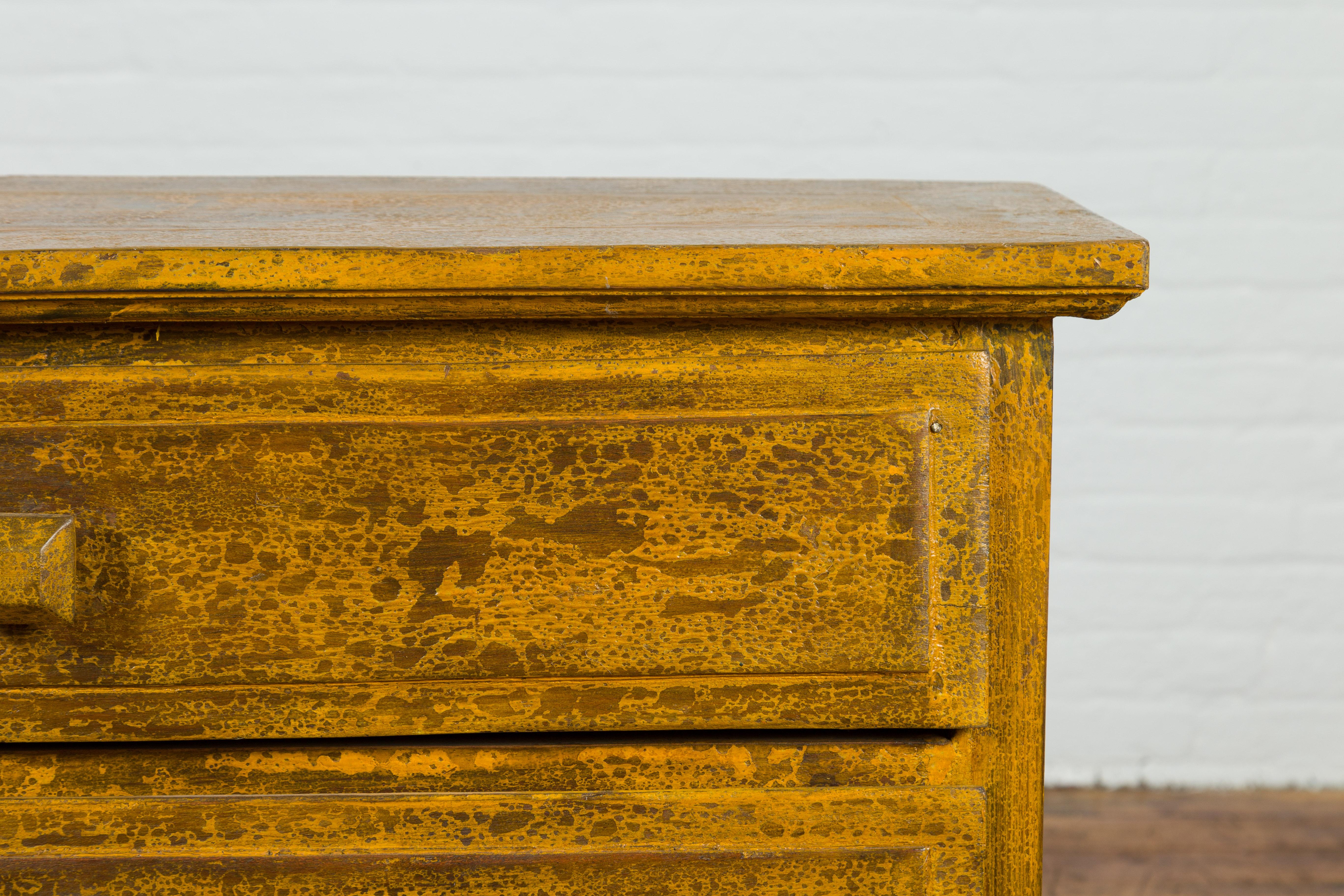 20th Century Mustard Glazed Vintage Thai Side Chest with Three Drawers For Sale