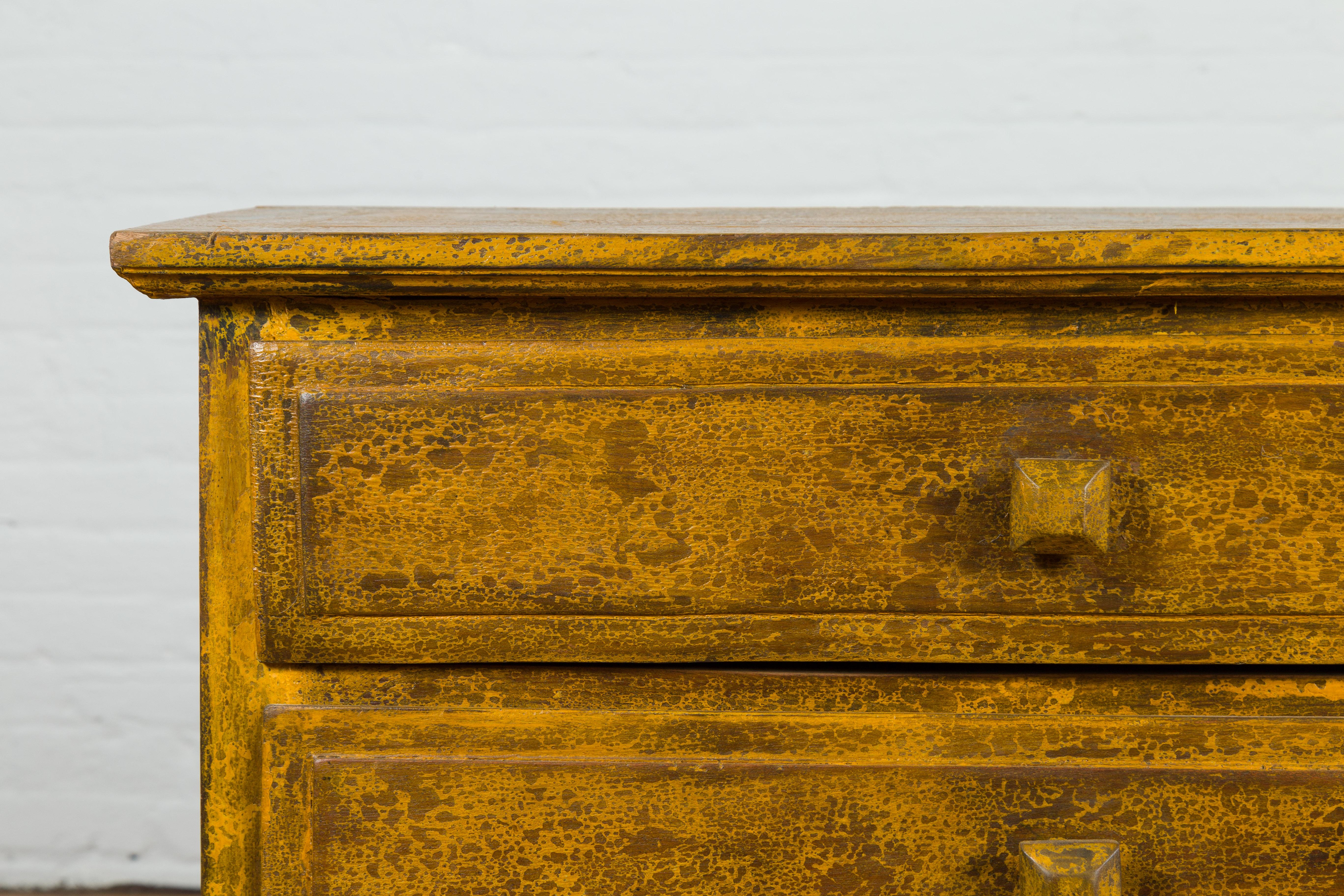 Mustard Glazed Vintage Thai Side Chest with Three Drawers For Sale 1