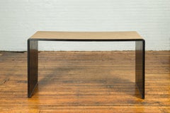 Thai Vintage Waterfall Console Table with Black Lacquer Frame and Rattan Inset