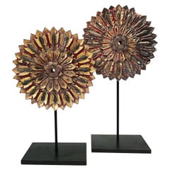 Thai Wood Flower Sculptures