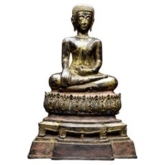 Thailand, 18th-19th Century, Large Buddha / Monk in lacquered and gilded bronze