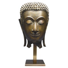 Thailand, Ayutthaya, 16th - 17th Century, Large bronze Buddha head, Brown patina