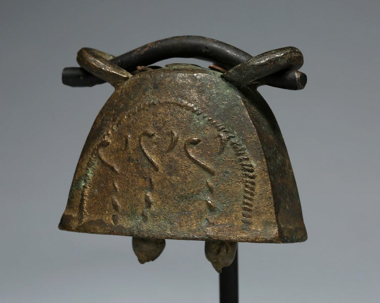 Thailand, Early 20th Century, Set of Three Brass Goat Bells on Stands