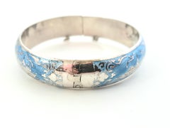 Bracelet à charnière en argent sterling Niello et émail bleu de Thaïlande