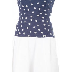 Thakoon Addition Navy Blue and White Polka Dot Cotton Sleeveless Flared Dress XS