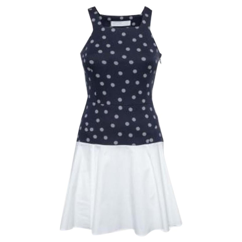 Thakoon Addition Navy Blue and White Polka Dot Cotton Sleeveless Flared Dress XS