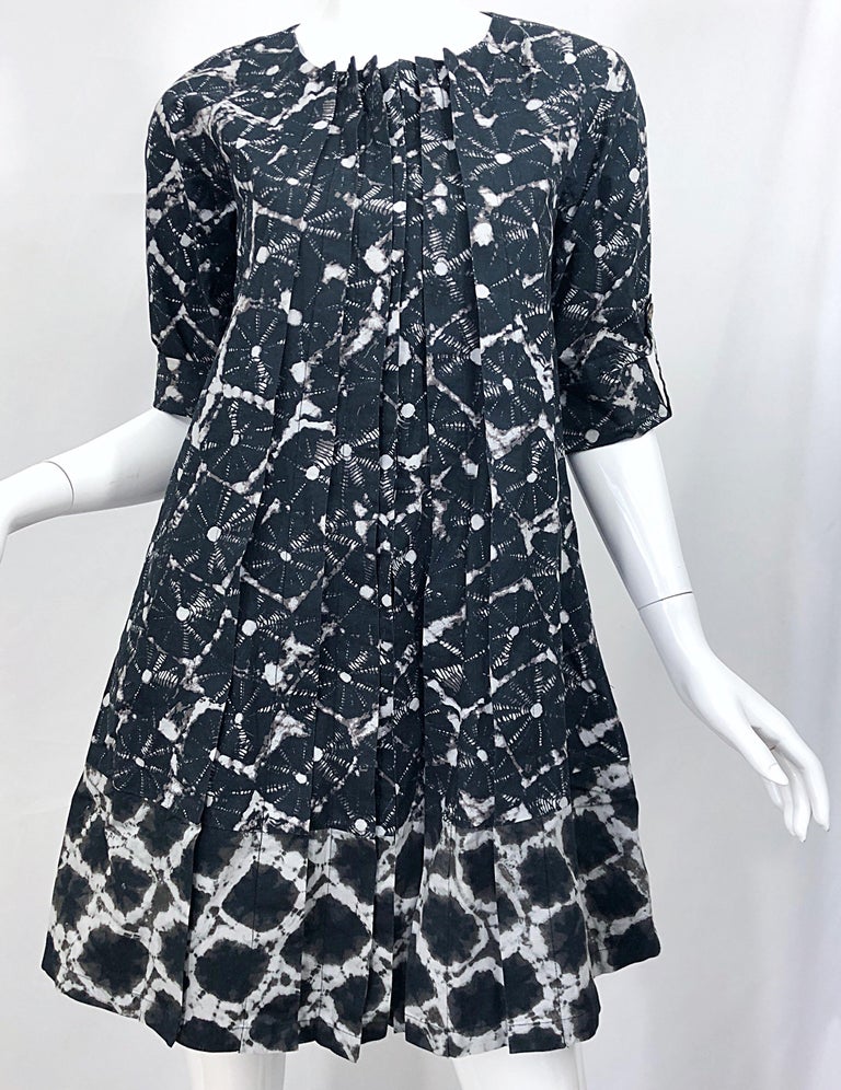 Thakoon Black and White Abstract Tie Dye Cotton Trapeze Swing Dress ...