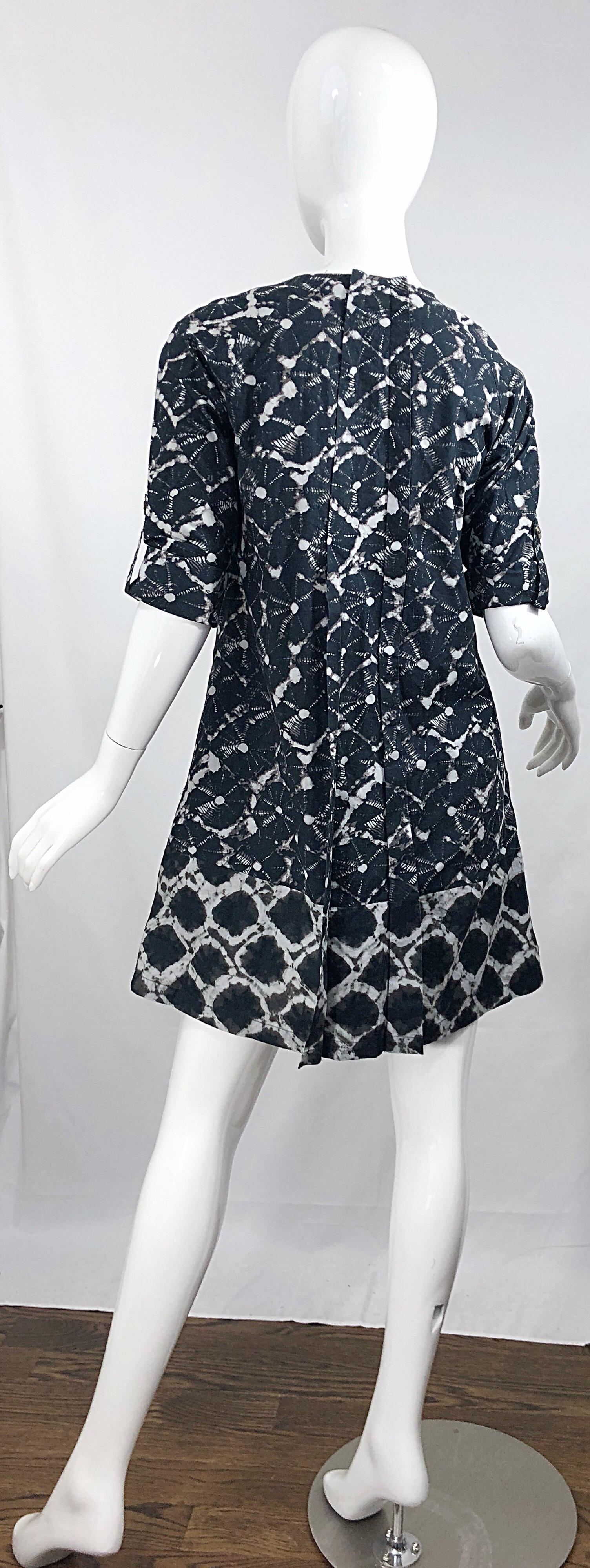 Thakoon Frühjahr 2008 Schwarz Weiß Abstraktes Tie Dye Trapez Swing Kleid Jacke im Zustand „Hervorragend“ im Angebot in San Diego, CA