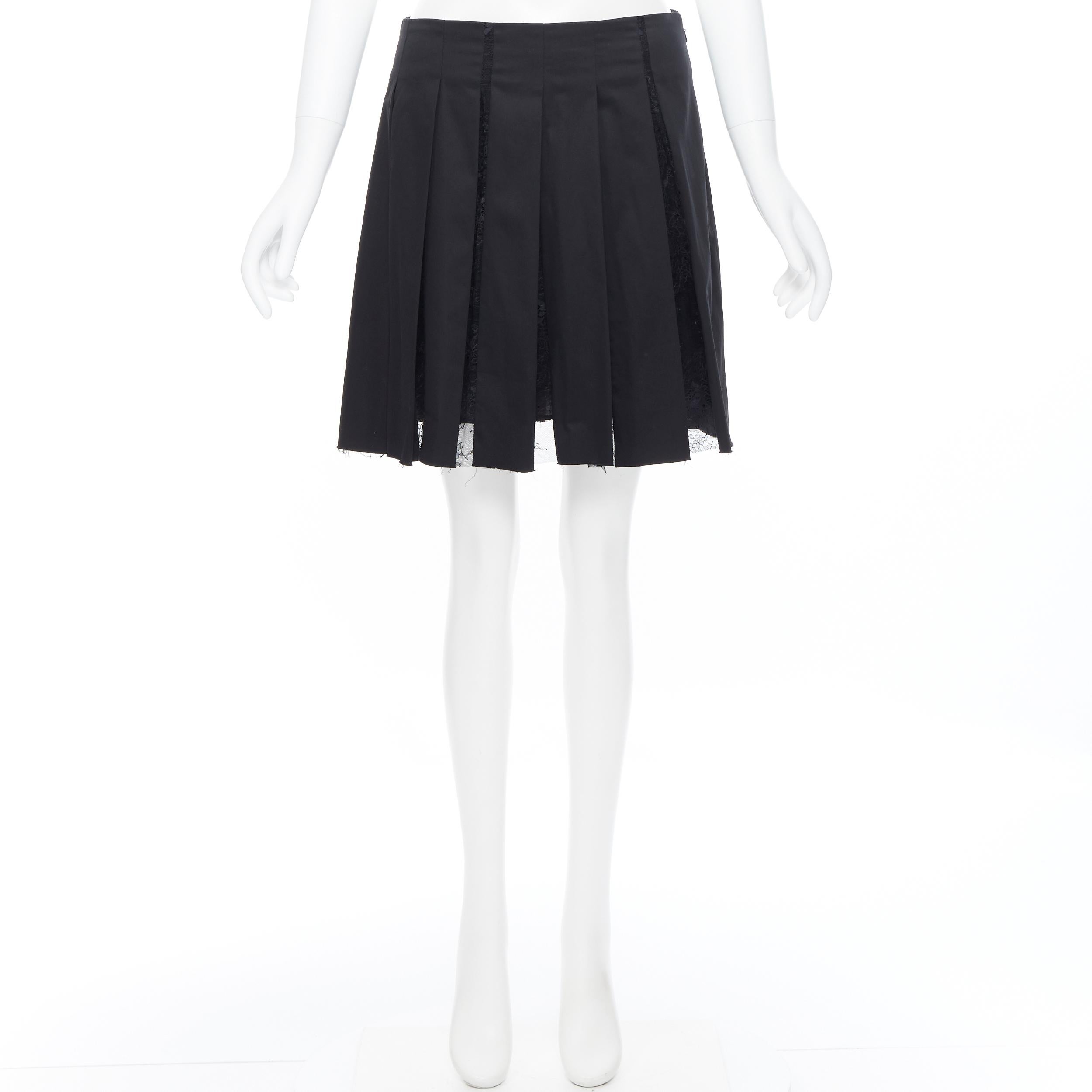 Black THAKOON black polyamide  floral sheer lace pleated lined flared mini skirt  US4