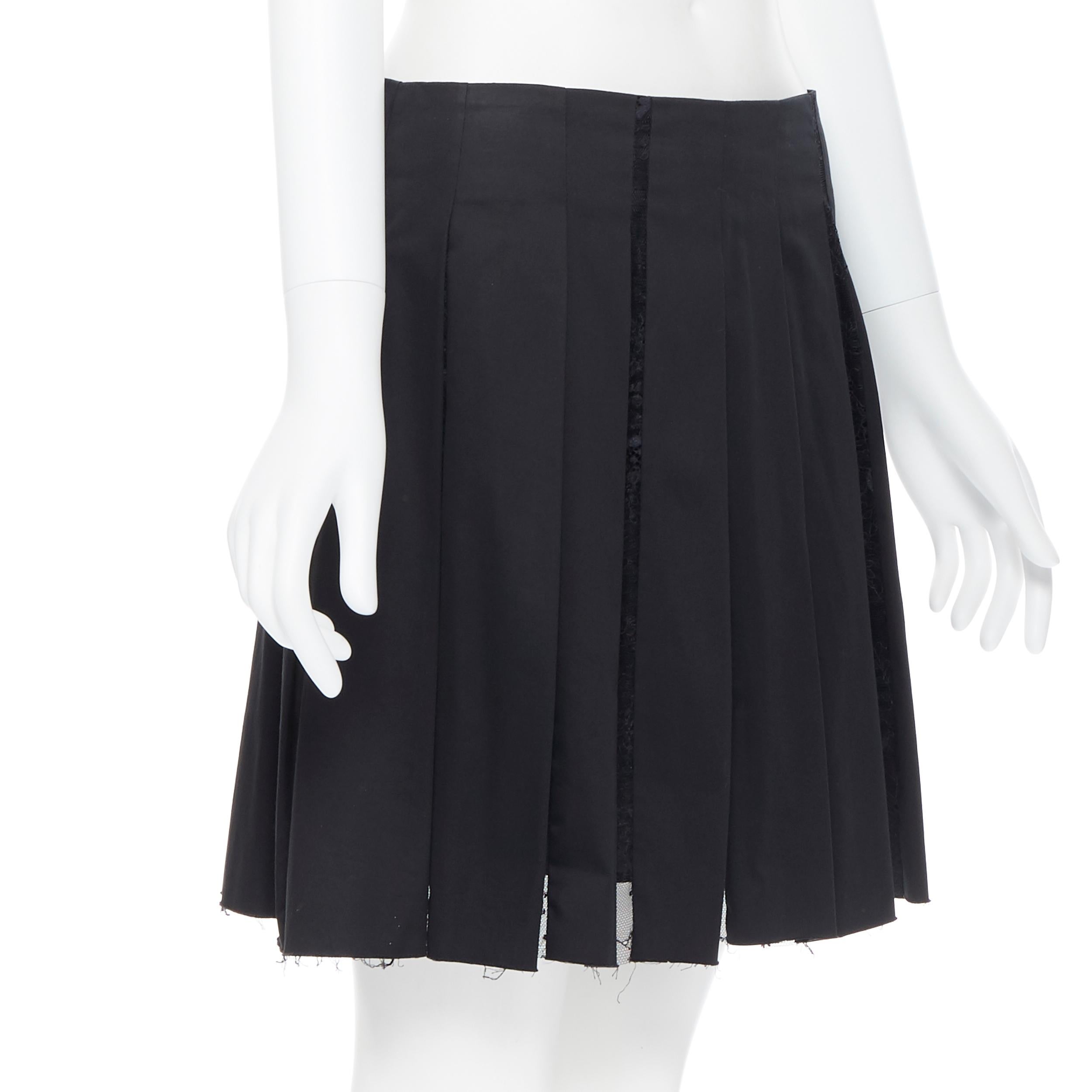THAKOON black polyamide  floral sheer lace pleated lined flared mini skirt  US4 In Excellent Condition In Hong Kong, NT