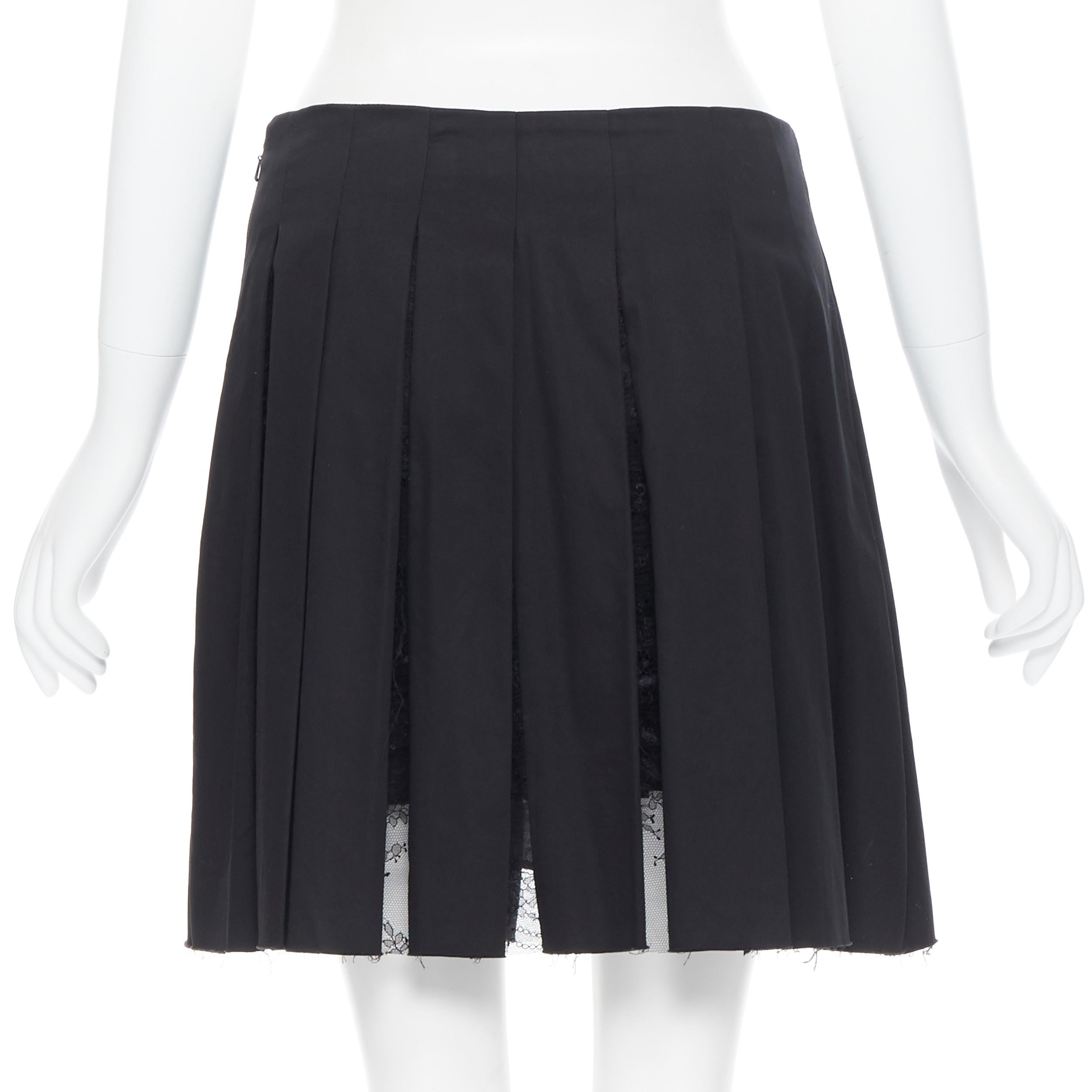 THAKOON black polyamide  floral sheer lace pleated lined flared mini skirt  US4 1