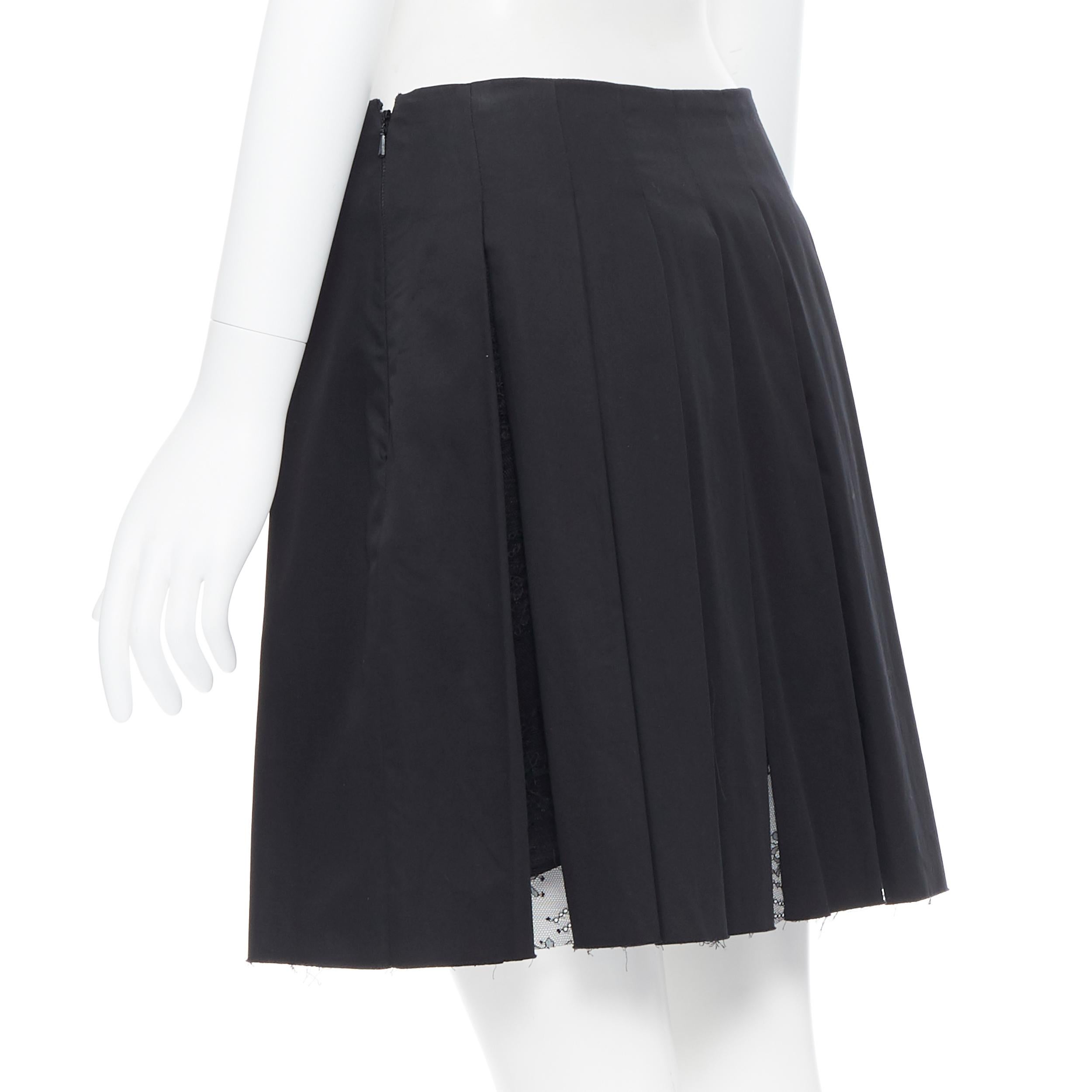 THAKOON black polyamide  floral sheer lace pleated lined flared mini skirt  US4 2