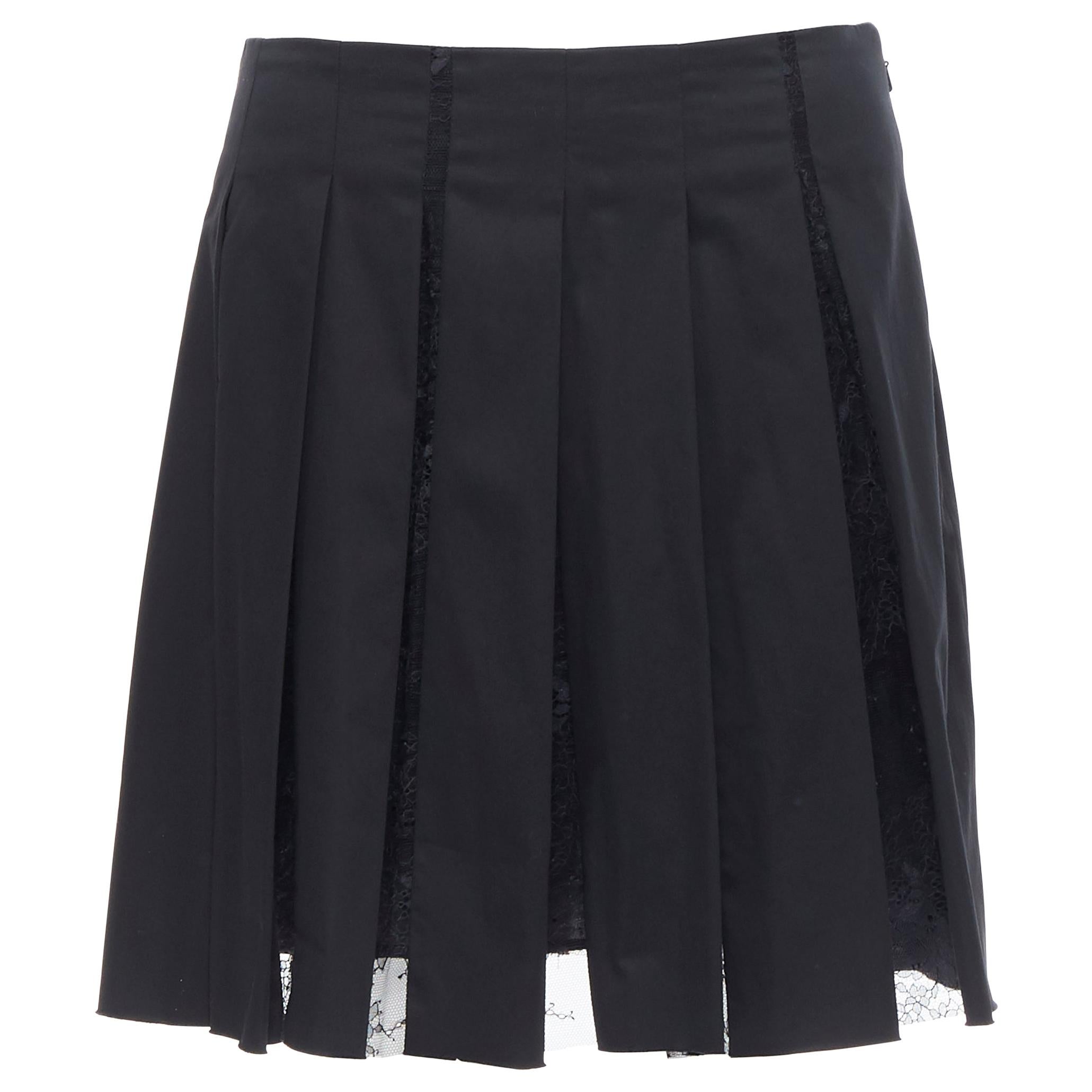 THAKOON black polyamide  floral sheer lace pleated lined flared mini skirt  US4