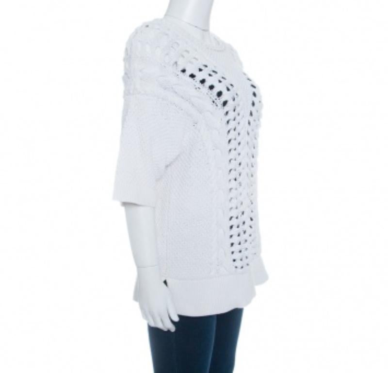 Grigio Thakoon Off White - Maglia traforata a coste - Top a maniche corte M. in vendita