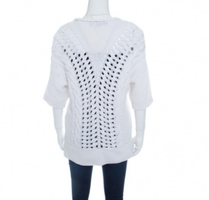 Thakoon Off White - Maglia traforata a coste - Top a maniche corte M. In condizioni buone in vendita a Dubai, Al Qouz 2