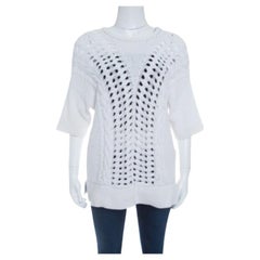 Thakoon - Haut à manches courtes en tricot perforé épais blanc cassé bordé de côtes M