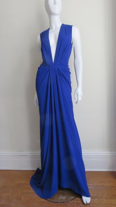 Thakoon Plunging Blue Gown