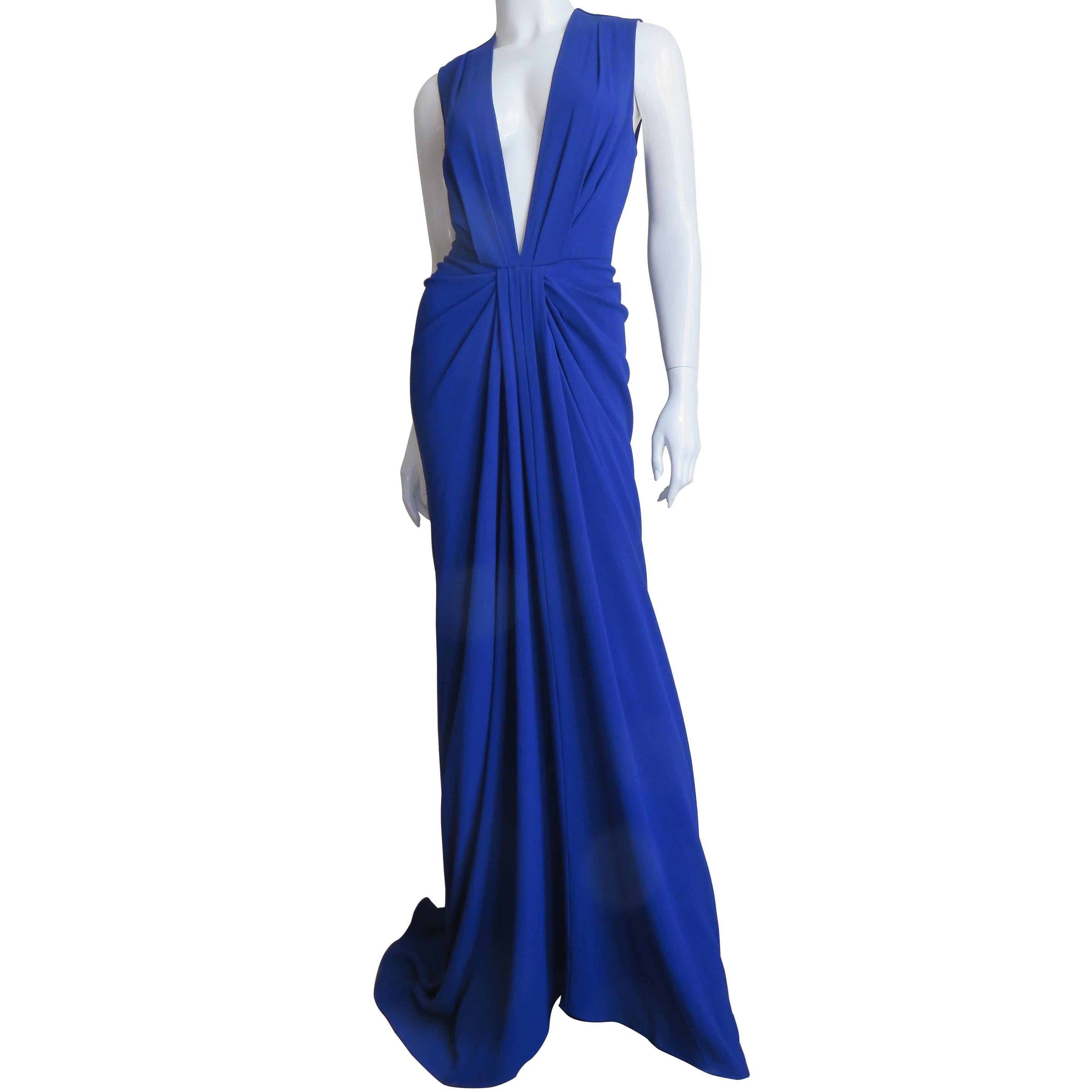 Thakoon Plunging Blue Gown