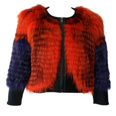 Thakoon Purple and Orange Collarless Fox Fur Jacket 