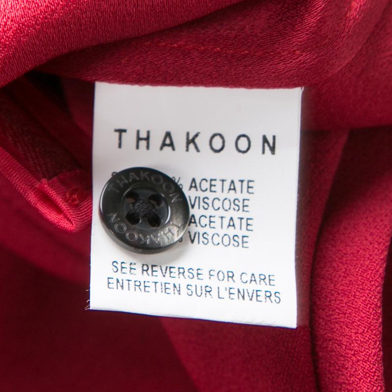 Thakoon Red Crepe Draped Long Sleeve Dress S 1