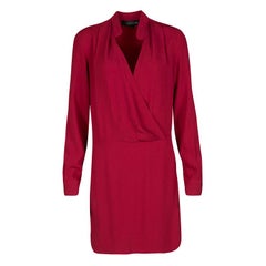 Thakoon Red Crepe Draped Long Sleeve Dress S