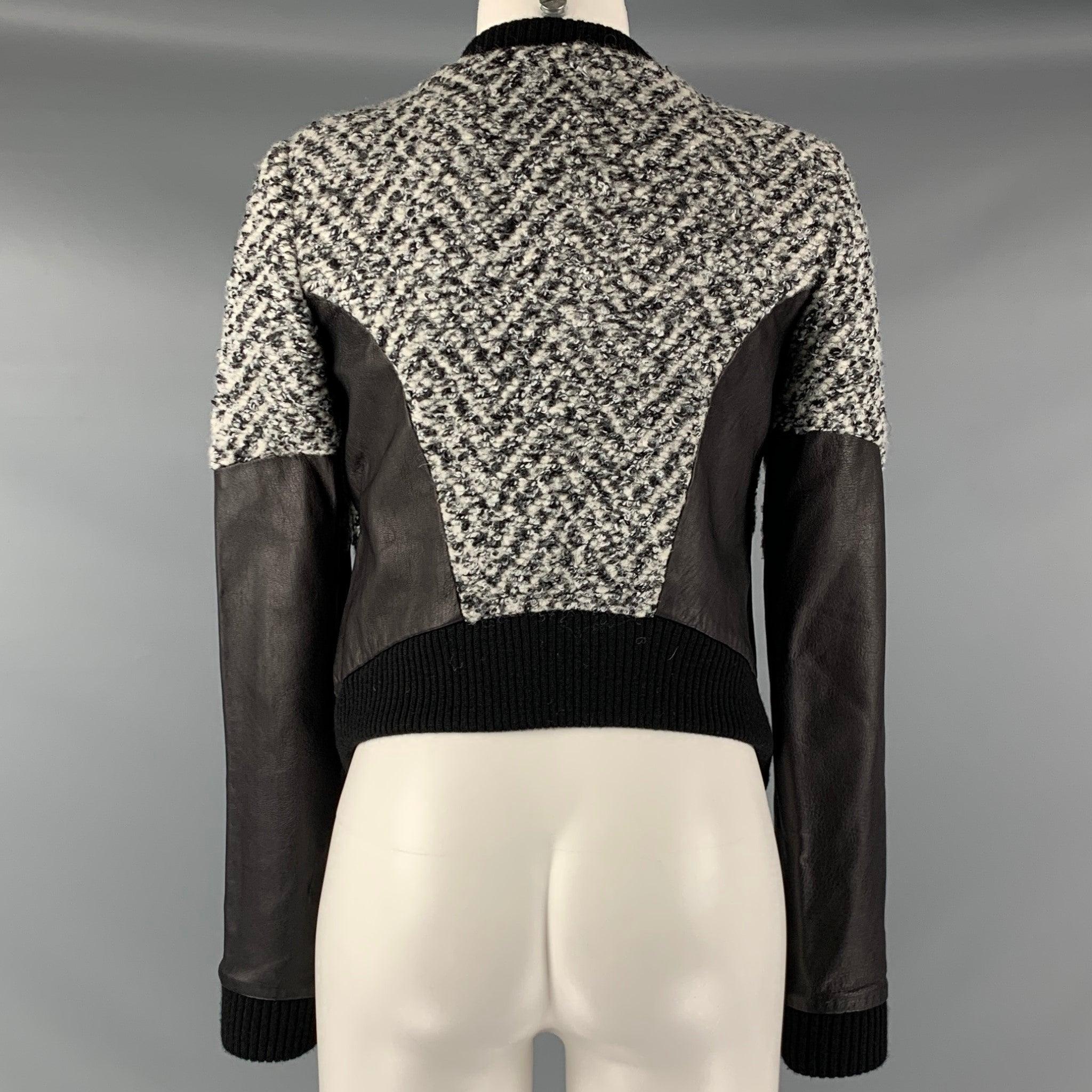Women's THAKOON Size 0 Black White & Grey Acrylic Blend Mixed Fabrics Jacket For Sale