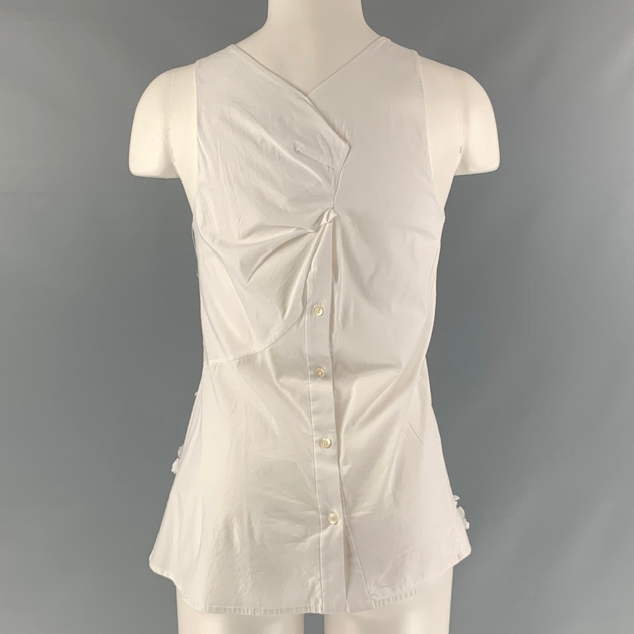 THAKOON Size 2 White Cotton Blend Aplique A-Line Blouse In Good Condition For Sale In San Francisco, CA