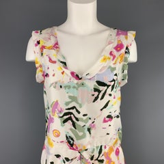 THAKOON Size 4 White Floral Print Silk Sleeveless Dress