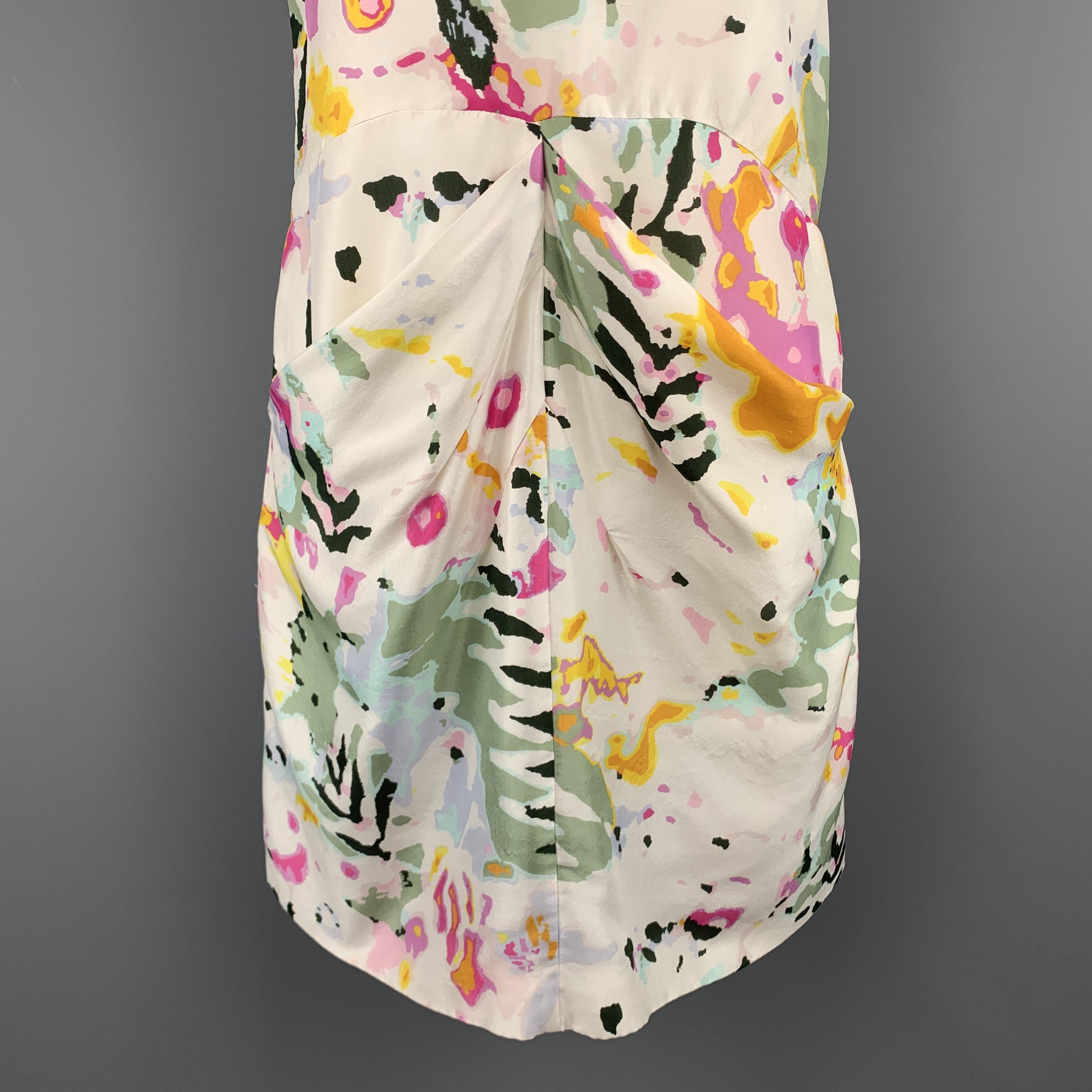 THAKOON Size 4 White Floral Print Silk Sleeveless Dress In Excellent Condition In San Francisco, CA