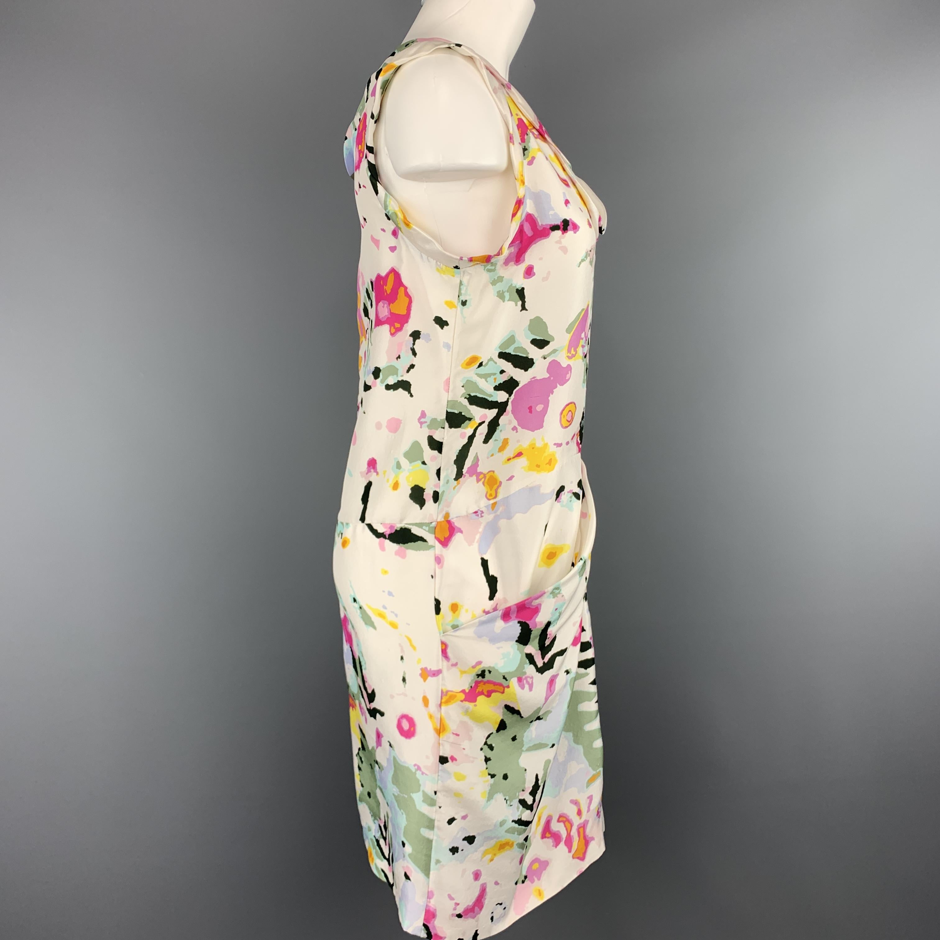 Women's THAKOON Size 4 White Floral Print Silk Sleeveless Dress